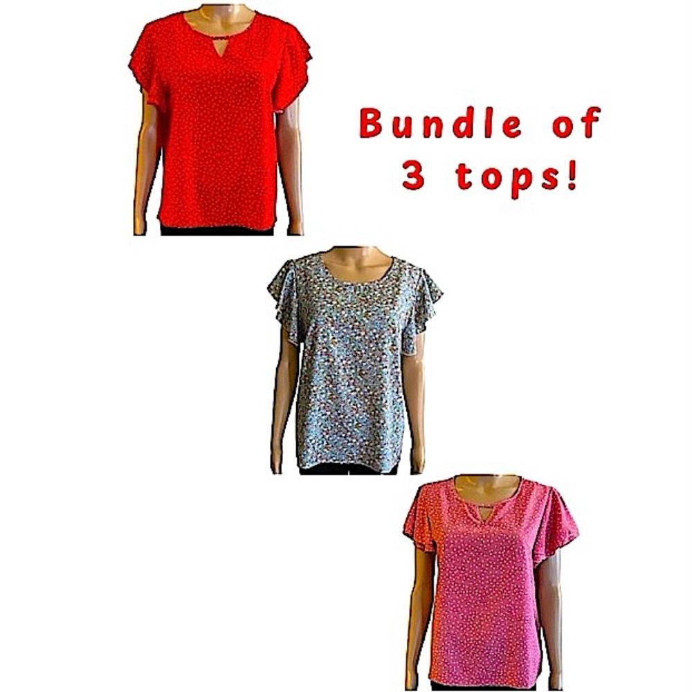 Women's Ruffle Blouse Bundle Red, Sage Green and Pink Sz.L